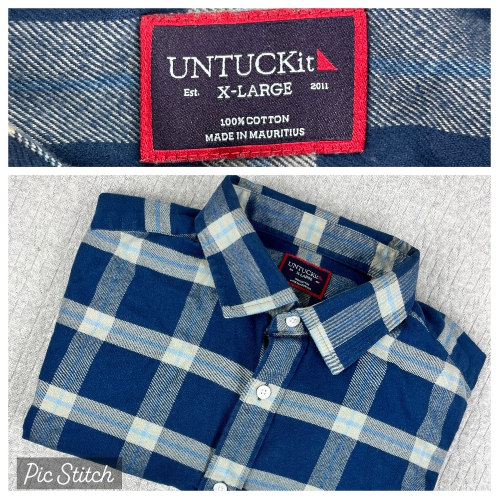 New UNTUCKit Tartan Plaid Flannel‎ button up Dress Shirt Men XL Long Sleeve